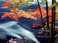 Rote Ahornblätter Fluss Malerei von Fotos zu Kunst